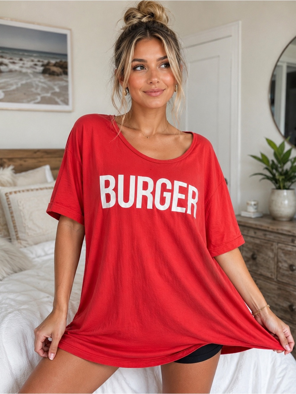 Show Me Your Mumu Red Graphic 'BURGER' Short Sleeve Oversized Tee